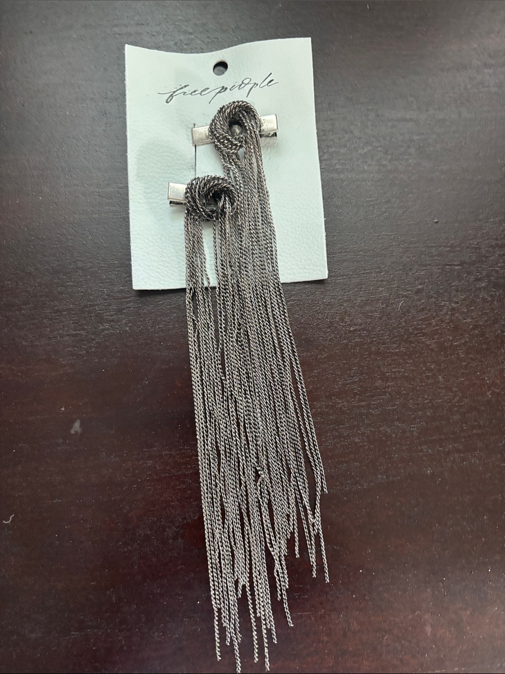Free People Long Silver-Tone Chain Tassel hairclips NWT